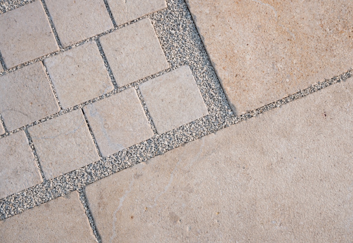 with heavy tumbled outdoor flagstone